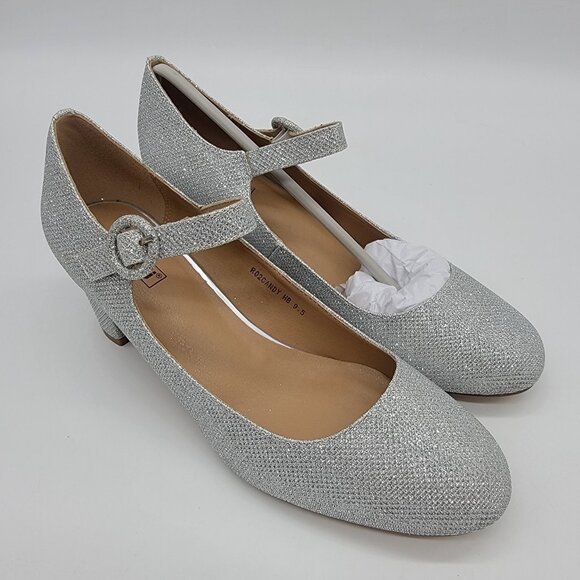 IDIFU RO2 Candy Silver Glitter Dress Shoes Low Block Heels Comfortable 9.5 NEW - Picture 1 of 9
